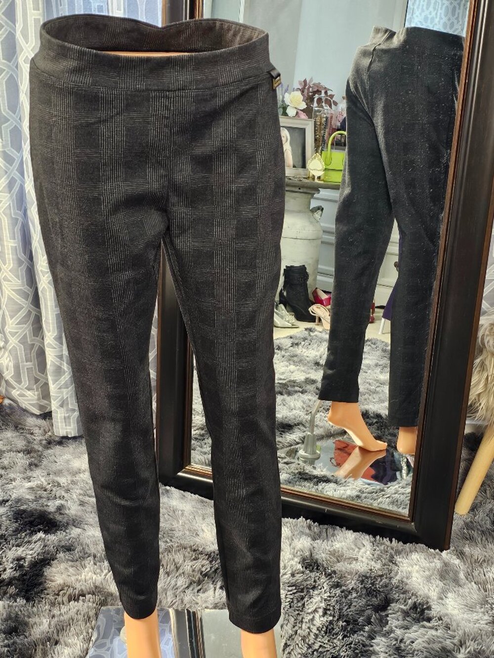 Calvin Klein Glen Plaid Pull‑On Pants, Size S